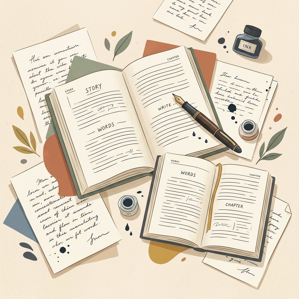 Editorial illustration — books and writing